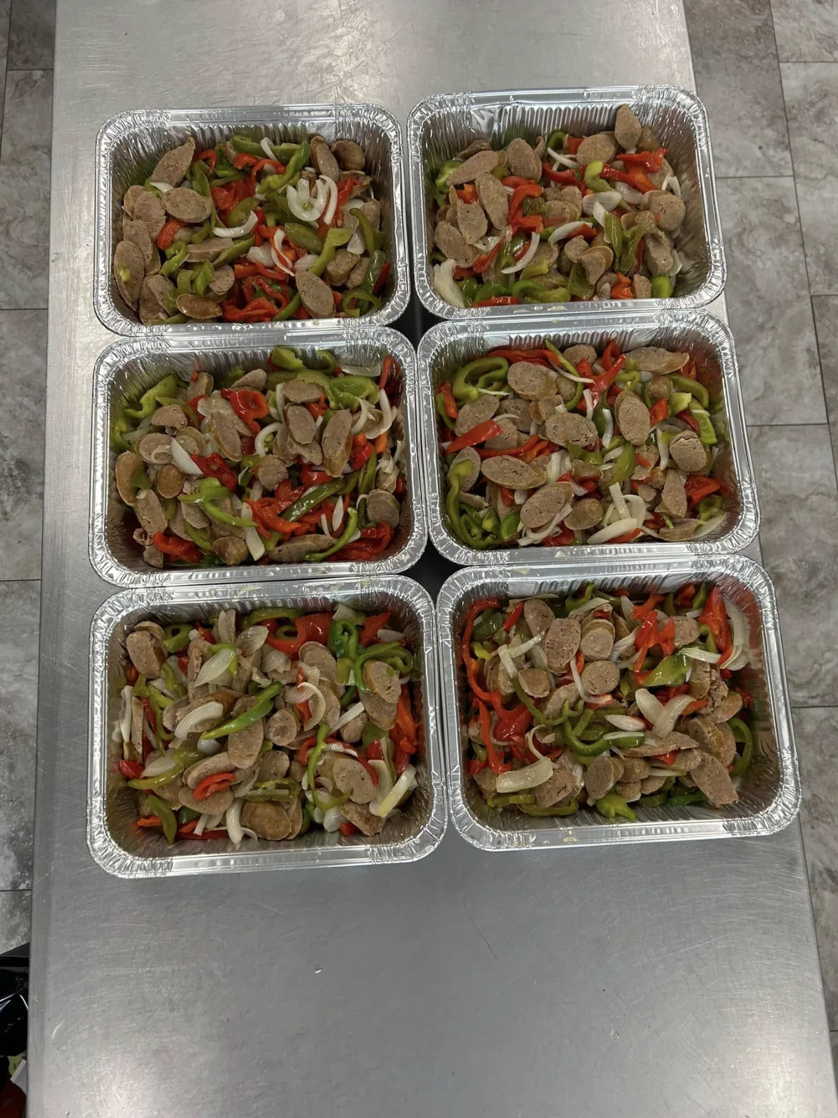 Sausage, peppers and onions, ready to travel